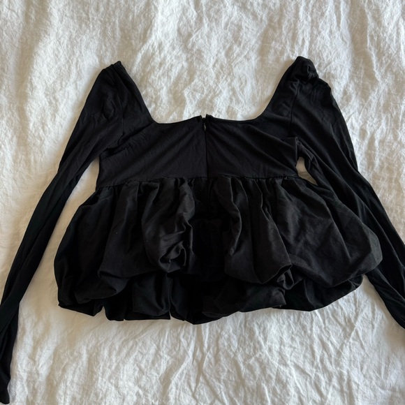 The Line by K Black Long Sleeve Peplum Blouse with Scoop Neck - Picture 3 of 5